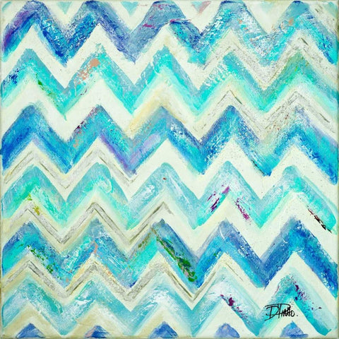 Blue Zig Zag Black Ornate Wood Framed Art Print with Double Matting by Pinto, Patricia