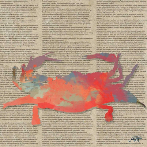 Sea Creatures on Newsprint I Gold Ornate Wood Framed Art Print with Double Matting by DeRice, Julie