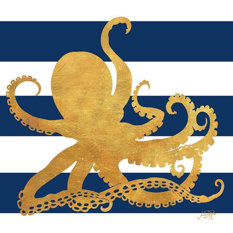 Sea Creatures on Stripes IV Black Ornate Wood Framed Art Print with Double Matting by DeRice, Julie