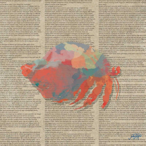 Sea Creatures on Newsprint II White Modern Wood Framed Art Print with Double Matting by DeRice, Julie