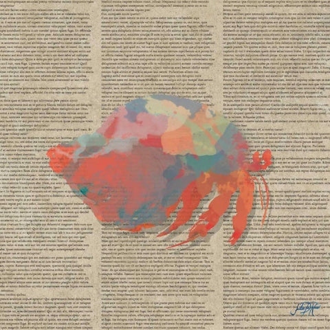 Sea Creatures on Newsprint II Black Modern Wood Framed Art Print by DeRice, Julie