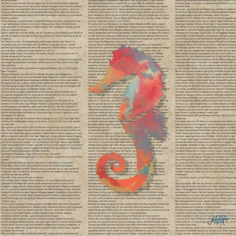 Sea Creatures on Newsprint IV Black Modern Wood Framed Art Print by DeRice, Julie