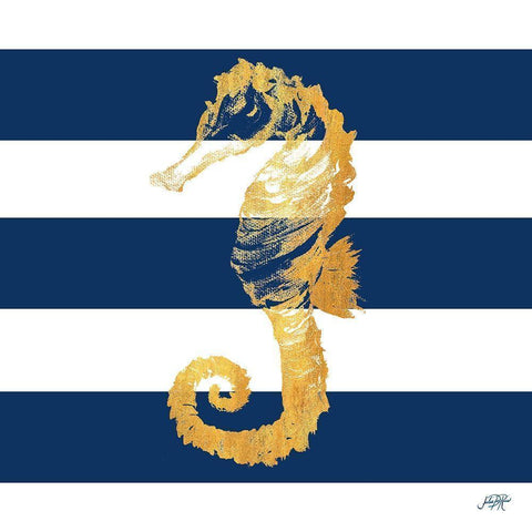 Gold Seahorse on Stripes II Gold Ornate Wood Framed Art Print with Double Matting by DeRice, Julie