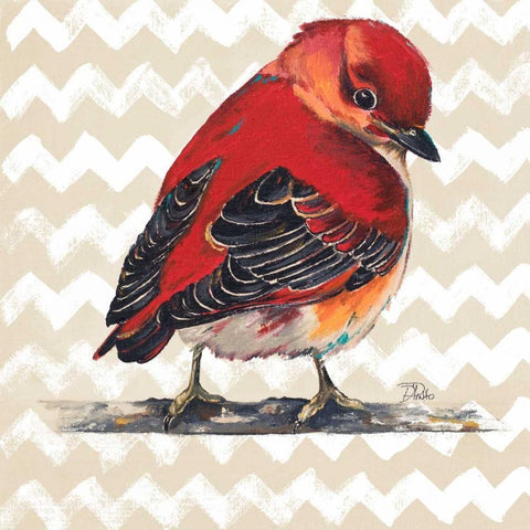 Chevron Baby Red Bird I White Modern Wood Framed Art Print with Double Matting by Pinto, Patricia
