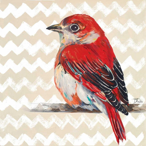 Cheveron Baby Red Bird II Black Ornate Wood Framed Art Print with Double Matting by Pinto, Patricia