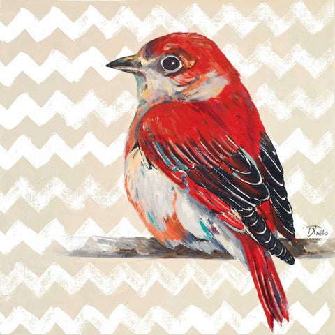 Cheveron Baby Red Bird II Gold Ornate Wood Framed Art Print with Double Matting by Pinto, Patricia