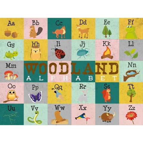 Woodland Alphabet (horizontal) White Modern Wood Framed Art Print by Josefina