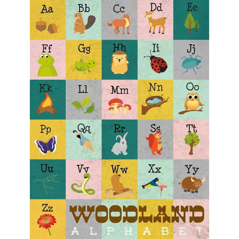 Woodland Alphabet White Modern Wood Framed Art Print by Josefina