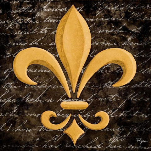 Scripted Gold Fleur de lis I Black Modern Wood Framed Art Print with Double Matting by Rhyan, Vivien