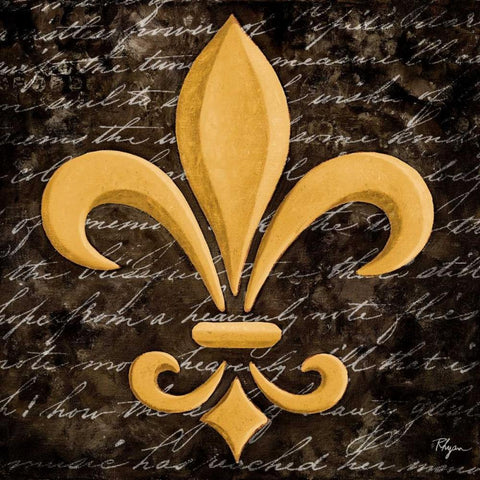 Scripted Gold Fleur de lis Border I Black Modern Wood Framed Art Print with Double Matting by Rhyan, Vivien