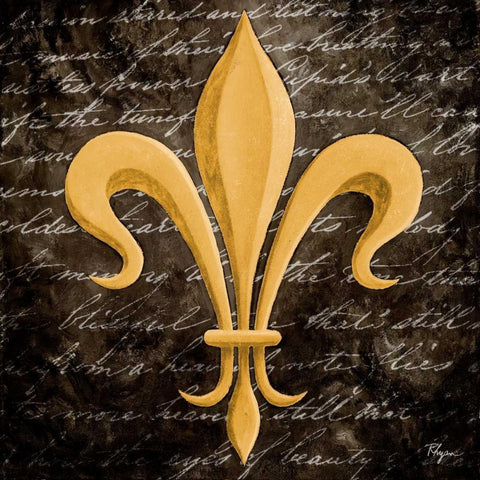 Scripted Gold Fleur de lis II White Modern Wood Framed Art Print with Double Matting by Rhyan, Vivien