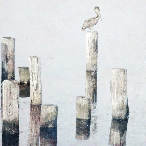 Perched Pelican Black Ornate Wood Framed Art Print with Double Matting by Nawrocke, Bruce