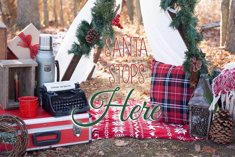 Santa Stop Here White Modern Wood Framed Art Print with Double Matting by Poynter, Kelly
