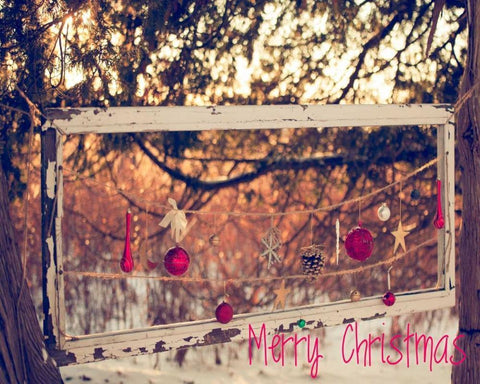 Merry Christmas Ornaments White Modern Wood Framed Art Print with Double Matting by Poynter, Kelly