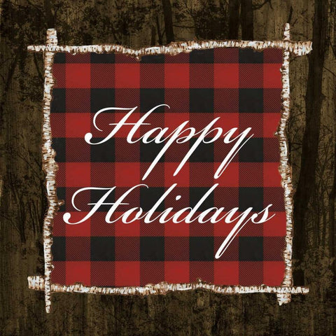 Happy Holidays On Plaid Black Modern Wood Framed Art Print by Ritter, Gina
