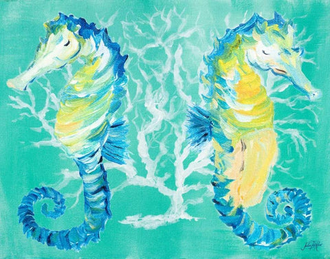 Seahorses on Coral White Modern Wood Framed Art Print with Double Matting by DeRice, Julie