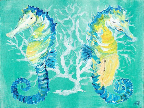 Seahorses on Coral Black Ornate Wood Framed Art Print with Double Matting by DeRice, Julie