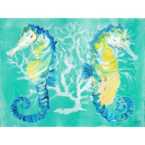 Seahorses on Coral White Modern Wood Framed Art Print by DeRice, Julie