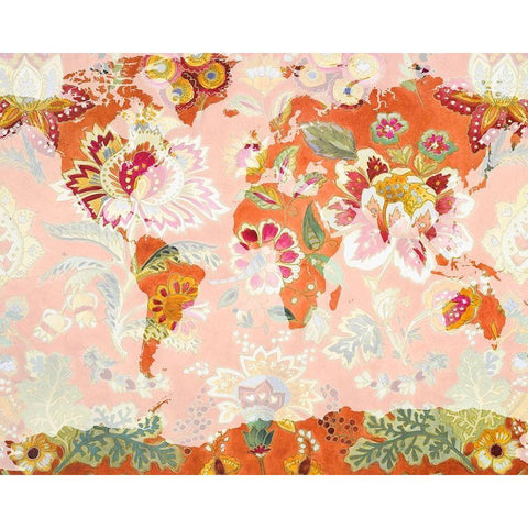 Botanica World Map White Modern Wood Framed Art Print by Loreth, Lanie