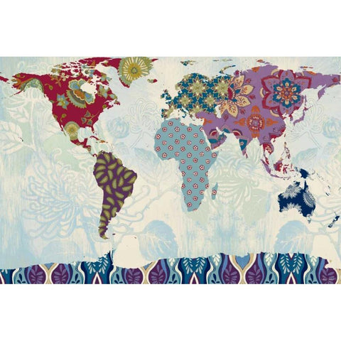 Patchwork World Map White Modern Wood Framed Art Print by Loreth, Lanie