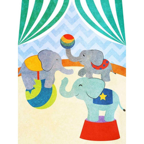 Elephants and Seals Center Stage I Gold Ornate Wood Framed Art Print with Double Matting by SD Graphics Studio