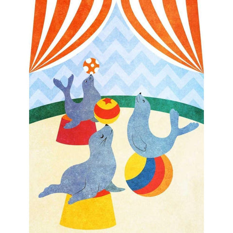 Elephants and Seals Center Stage II White Modern Wood Framed Art Print by SD Graphics Studio