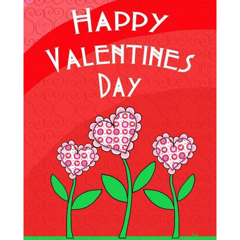 Happy Valentines Day Flowers Black Modern Wood Framed Art Print with Double Matting by Metz, Andi