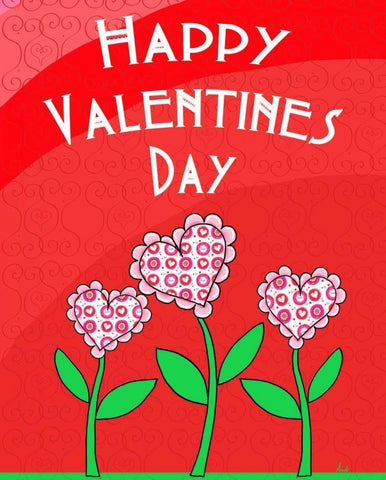Happy Valentines Day Flowers Black Ornate Wood Framed Art Print with Double Matting by Metz, Andi