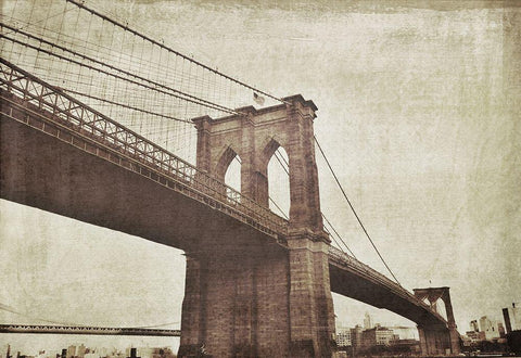 Bridge of Brooklyn Sepia I White Modern Wood Framed Art Print with Double Matting by Acosta