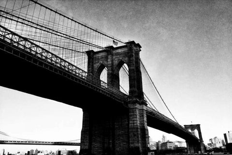 Bridge of Brooklyn BW I White Modern Wood Framed Art Print with Double Matting by Acosta