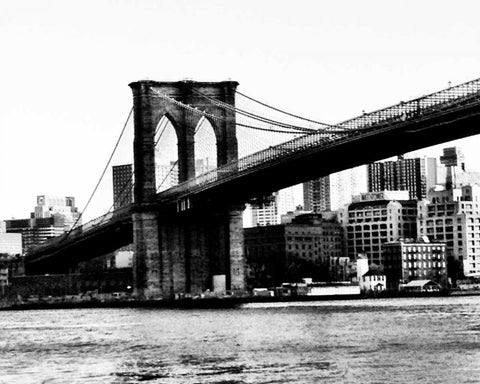 Bridge of Brooklyn BW Black Ornate Wood Framed Art Print with Double Matting by Acosta