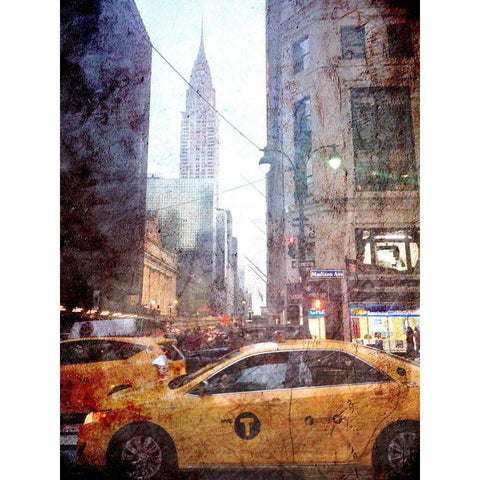 Rainy Madison Avenue Black Modern Wood Framed Art Print with Double Matting by Acosta