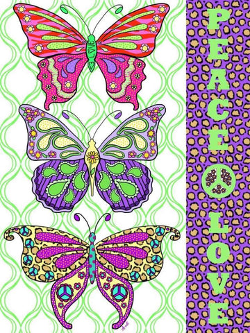 Peace and Love Butterflies Black Ornate Wood Framed Art Print with Double Matting by Metz, Andi