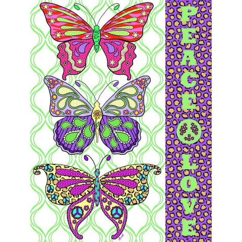 Peace and Love Butterflies Black Modern Wood Framed Art Print by Metz, Andi