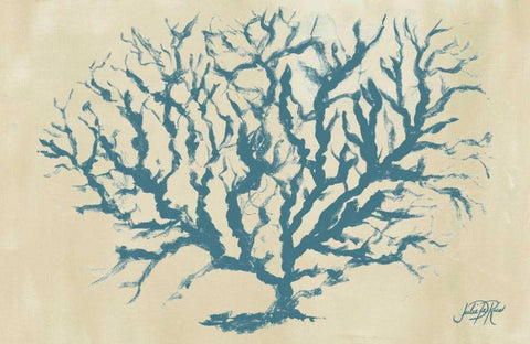 Blue Coral Rectangle I White Modern Wood Framed Art Print with Double Matting by DeRice, Julie