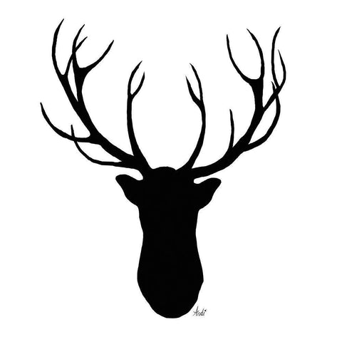 Deer Head Silhouette White Modern Wood Framed Art Print with Double Matting by Metz, Andi