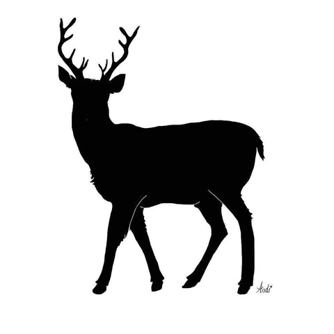 Deer Silhouette Black Ornate Wood Framed Art Print with Double Matting by Metz, Andi