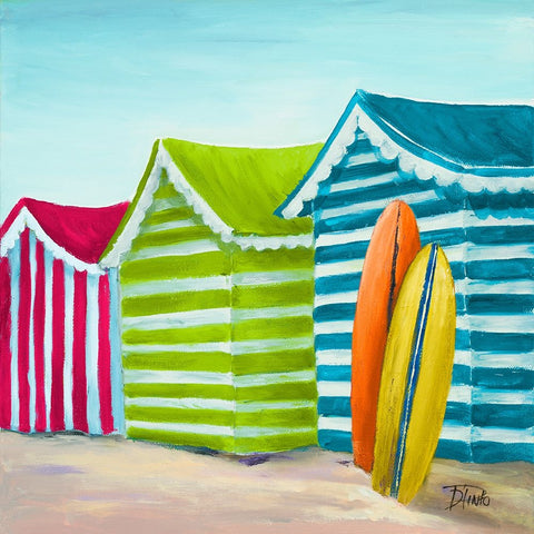 Vibrant Beach Cabanas Black Ornate Wood Framed Art Print with Double Matting by Pinto, Patricia