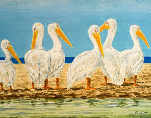 Coastal Flock II White Modern Wood Framed Art Print with Double Matting by Baliko, Linda