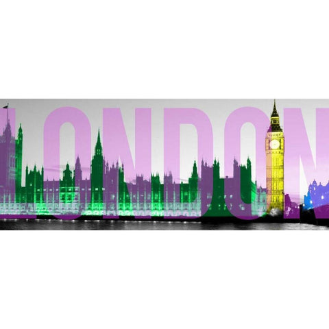 Night Neon London Black Modern Wood Framed Art Print by Peck, Gail