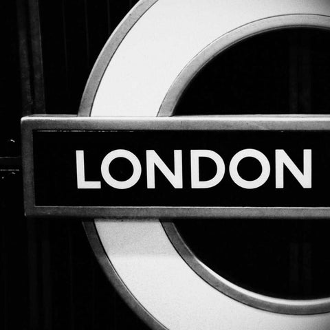 London Sign BandW Black Modern Wood Framed Art Print by Peck, Gail