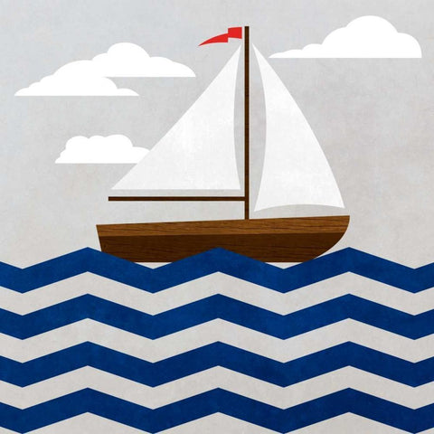 Chevron Sailing I Black Modern Wood Framed Art Print with Double Matting by SD Graphics Studio