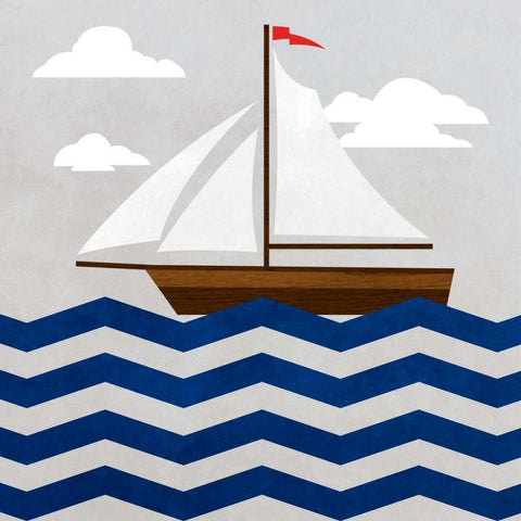 Chevron Sailing II Black Modern Wood Framed Art Print with Double Matting by SD Graphics Studio