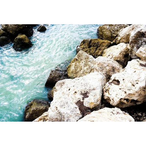 Blue By The Rocks White Modern Wood Framed Art Print by Acosta