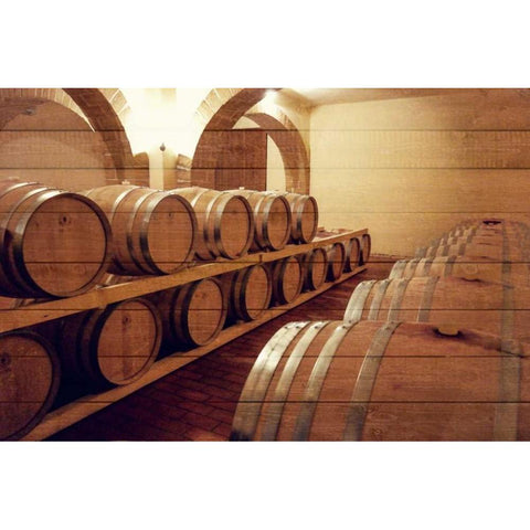 Wine Barrels Black Modern Wood Framed Art Print with Double Matting by Acosta