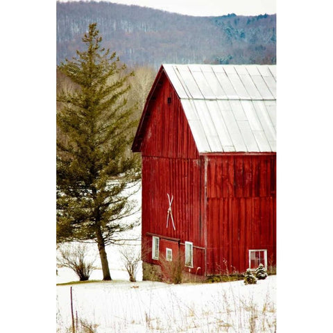 Red Barn House White Modern Wood Framed Art Print by Poynter, Kelly