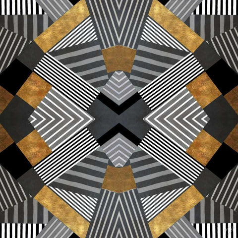 Geo Stripes in Gold and Black I Black Modern Wood Framed Art Print with Double Matting by Loreth, Lanie