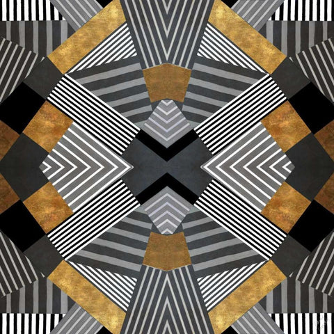 Geo Stripes in Gold and Black I White Modern Wood Framed Art Print with Double Matting by Loreth, Lanie