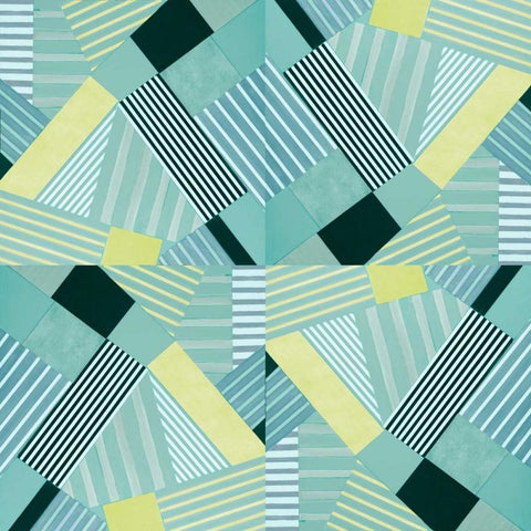 Geo Stripes in Pale Teal Black Ornate Wood Framed Art Print with Double Matting by Loreth, Lanie