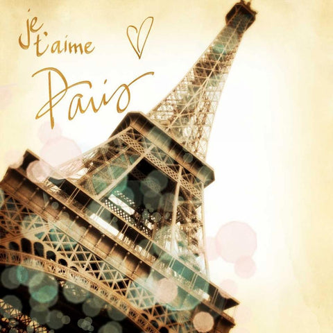 Paris je T aime Border White Modern Wood Framed Art Print with Double Matting by Navas, Emily